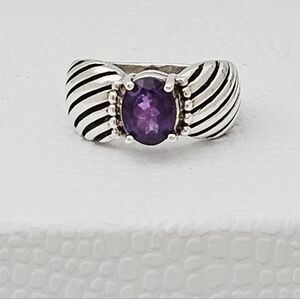 Silpada Very Rare Sterling Silver Ribbed Twisted Oval Amethyst Ring Size 7 R1273